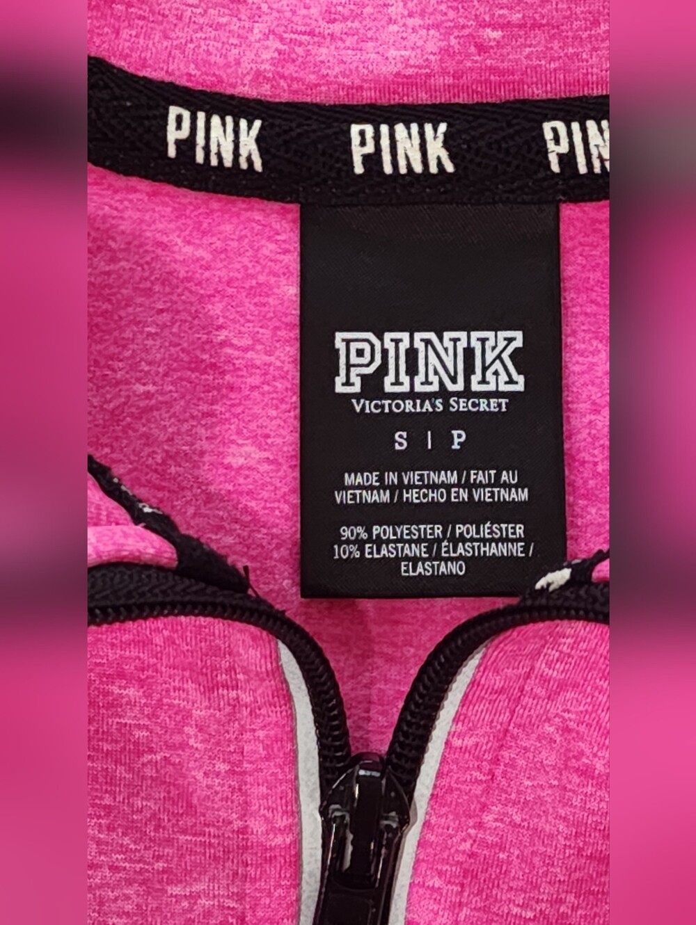 Victoria's Secret PINK Bright Pink and Black Half-Zip Pullover Small - Picture 8 of 9
